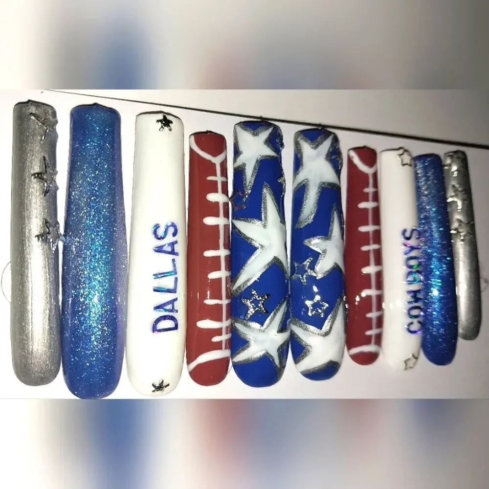 Hand crafted custom Dallas Cowboys 10pc 3xl acrylic press on nails Sz Medium